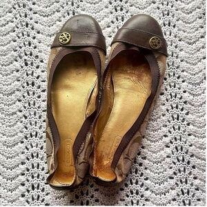 Brown and gold monogrammed ballet flats / Coach / sz 8